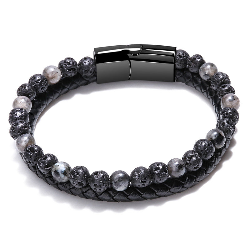 Wholesale Cowhide Rope Agate Leather Volcanic Stone Bracelets